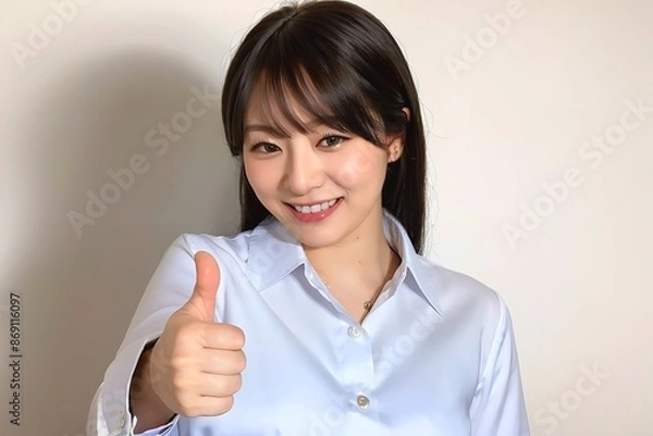 Obraz サムズアップポーズをとるキャリアウーマン