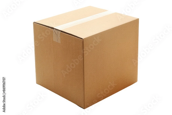 Fototapeta Blank brown cardboard box isolated on transparent background