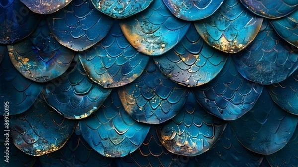 Fototapeta Close-up of Overlapping Blue Fish Scales