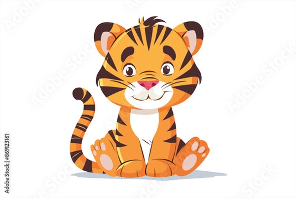 Fototapeta cute tiger cartoon posing, isolated on a white background. Cute tiger standing pose isolated on white background. Flat style funny vector illustration. Tiger character in flat style. 