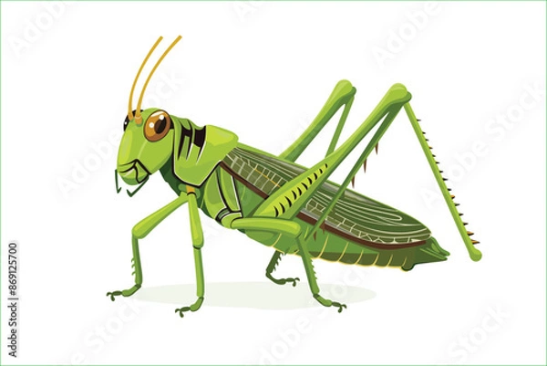 Fototapeta cute green locust cartoon, isolated on a white background, Flat style cartoon vector illustration. Cricket. Cartoon grasshopper isolated on white background. Grasshopper. Cute cartoon character.