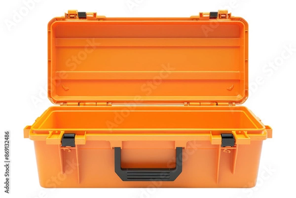 Fototapeta Orange plastic tool box isolated on transparent background