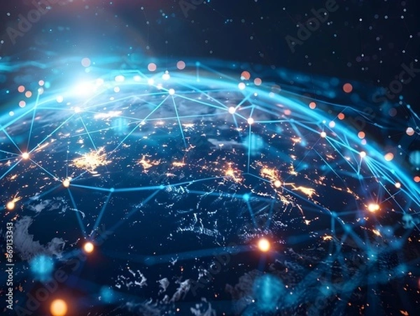 Fototapeta Global Digital Network and Connectivity Concept of International Data and Telecommunication