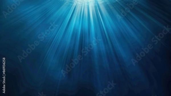Fototapeta Beautiful underwater scene with sunlight beams penetrating deep blue water, creating a serene and tranquil aquatic environment.