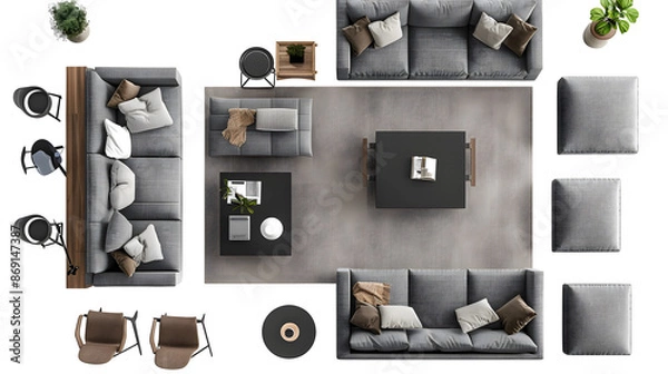 Fototapeta Sofa, 3D top view, transparent picture