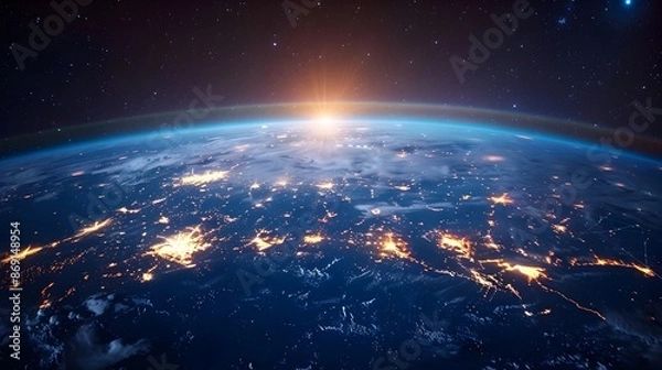 Fototapeta Digital Global Network and Connectivity Concept with Illuminated World Map