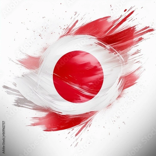 Fototapeta Abstract Japan flag with paint brush strokes, isolated on a white or transparent background.