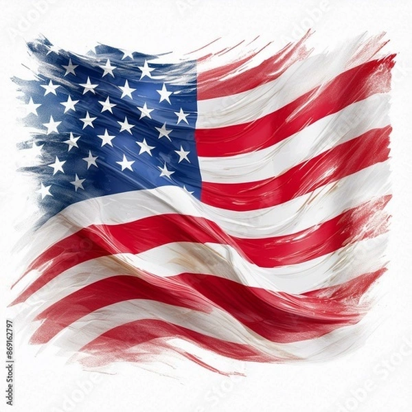 Fototapeta Abstract United States of America flag with paint brush strokes, isolated on a white or transparent background.