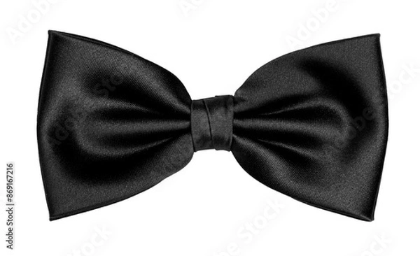 Fototapeta Top view elegant black satin bow tie, isolated cutout on transparent background.