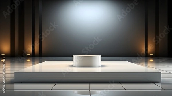 Fototapeta White podium, symmetrical design of modern white podium