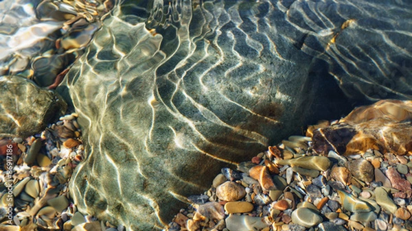 Obraz Crystal clear water of small brook in Altai steppe in Chagan-Ouzun place
