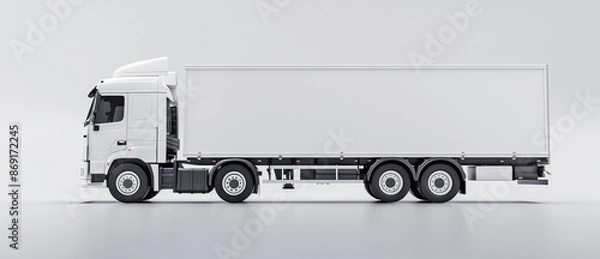 Obraz Hyperrealistic White Long Truck Model Mockup with White Studio Background
