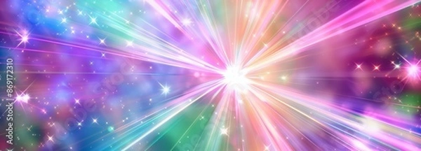 Obraz 虹色の光線と光り輝く幻想的な背景
