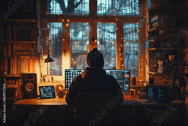 Fototapeta person Working at the computer in the room