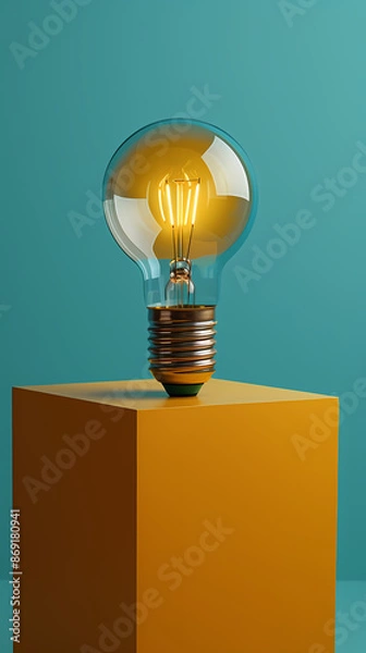 Fototapeta A light bulb is placed on top of the cube