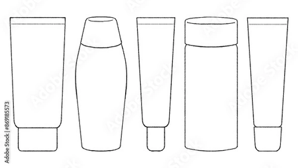 Obraz 化粧品のボトルとチューブの線画イラスト