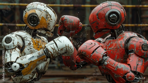 Fototapeta Portrait of Two robot boxers in the ring
