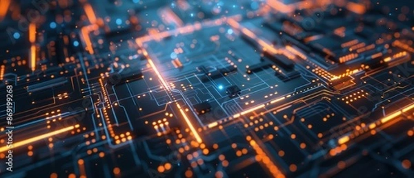 Fototapeta Glowing tech elements arranged in an intricate pattern, abstract technology, modern design