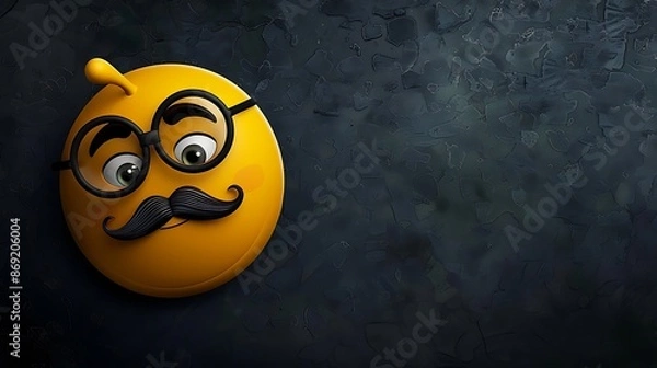 Fototapeta "Glowing, shiny emoji balls with various facial expressions on a white and yellow background, small hearts decorating the border, and ample text copy space for your message, creating a cheerful scene 
