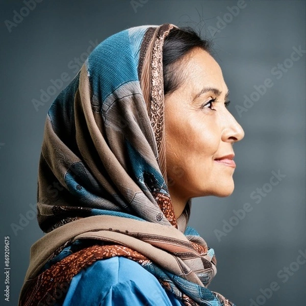 Obraz A woman aged 40, facing towards the left side of her face.