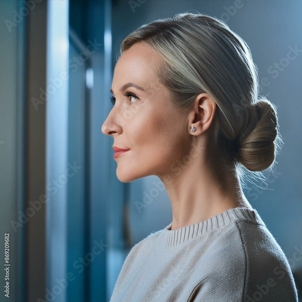 Obraz A woman aged 40, facing towards the left side of her face.