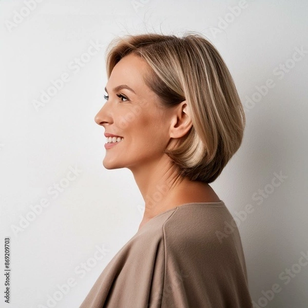 Obraz A woman aged 40, facing towards the left side of her face.