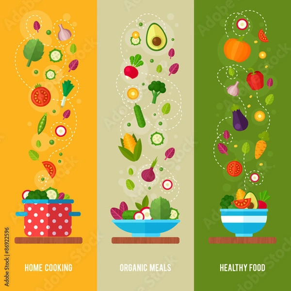 Fototapeta Concept banners with flat vegetable icons