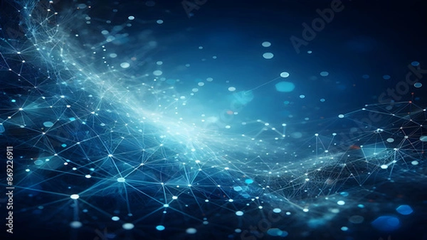 Fototapeta Blue abstract background with network grid and particles