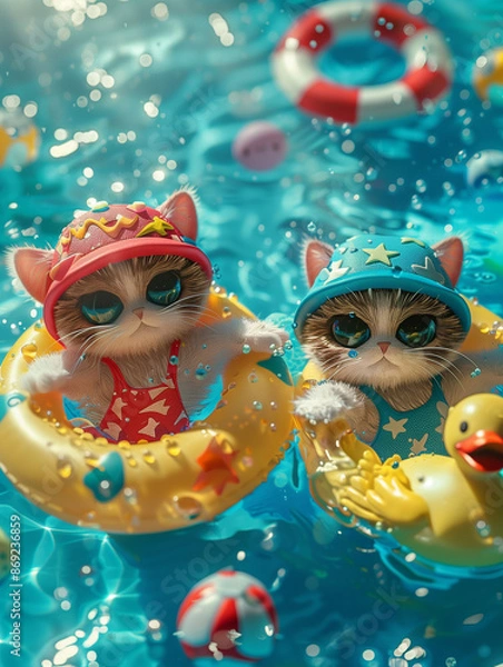 Obraz Cats' Summer Pool Party6