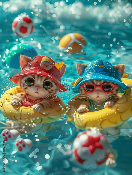 Obraz Cats' Summer Pool Party4
