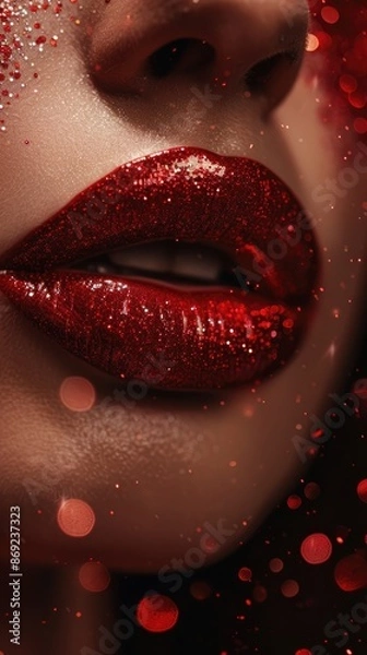 Fototapeta Close up of red shiny lips
