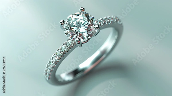 Fototapeta Fancy Design of a Large Round Cut Diamond Engagement Ring on Neutral Background