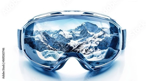 Obraz Blue Ski Goggles Reflecting a Mountain Range