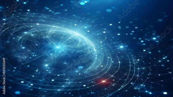Fototapeta Blue abstract background with network grid and particles