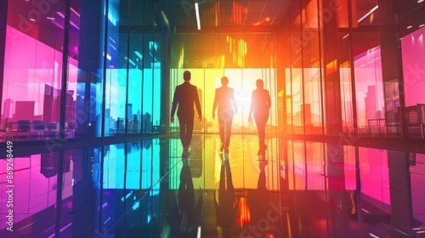 Fototapeta People walking on rainbow colors office space, motion blur effect, LGBT pride gender equality concept..