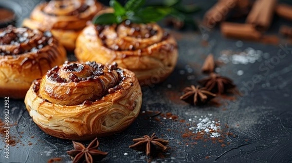 Obraz Delicious Cinnamon Rolls with Copy Space