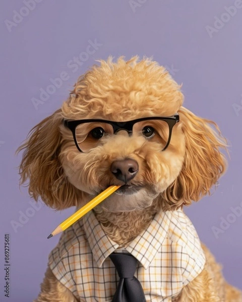 Obraz A Studious Poodle in a Checkered Shirt