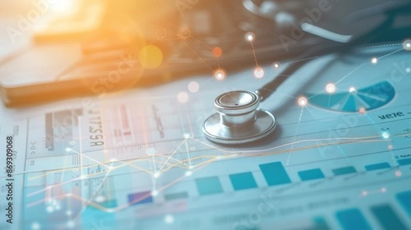 Obraz Stethoscope on Charts with Data Visualization