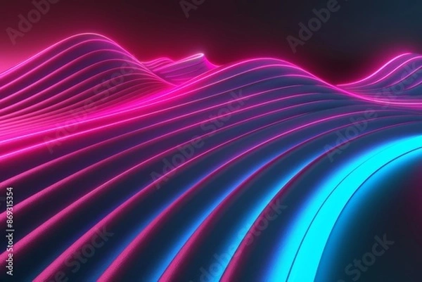 Fototapeta A colourful futuristic background with bokeh lights and pink blue glowing neon wave lines. Excellent wallpaper, created using stock.
