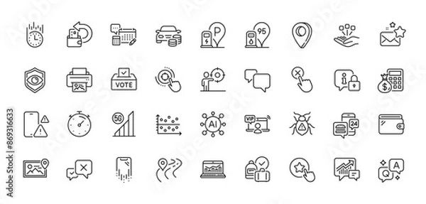Obraz Business target, Timer and 5g wifi line icons pack. AI, Question and Answer, Map pin icons. Eye detect, Cash back, Consolidation web icon. Vector