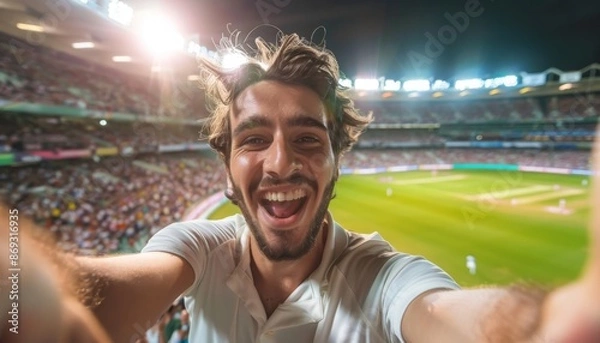 Obraz Selfie of a Cricket Fan Watching a Match