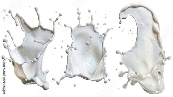 Fototapeta Stacked milk splashes, creamy white droplets forming layers