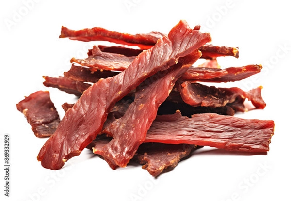 Obraz Beef Jerky Pile Isolated on Transparent Background
