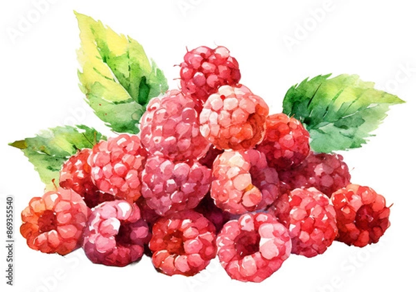 Fototapeta 水彩画たくさん積まれたラズベリーのイラスト