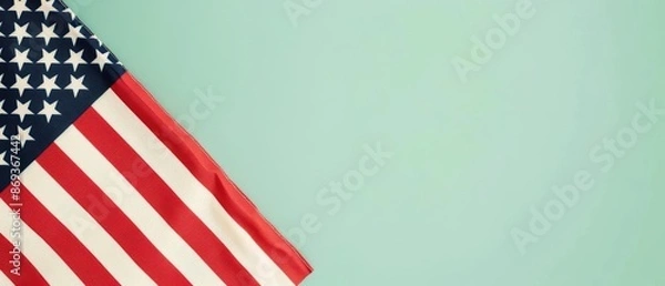 Fototapeta A clean 4th of July banner with a simple, stylized American flag in muted tones with copy space