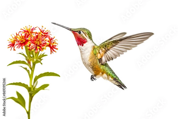 Obraz Hummingbird in Flight, Isolated on White Background