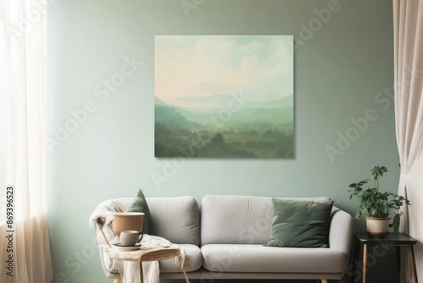 Fototapeta Green painting furniture landscape. 