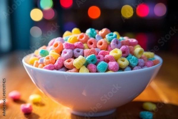 Fototapeta Close up of colorful cereal in a bowl