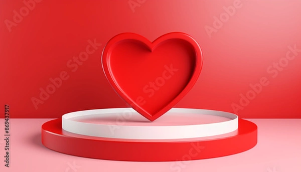 Fototapeta Red product display podium on red background heart