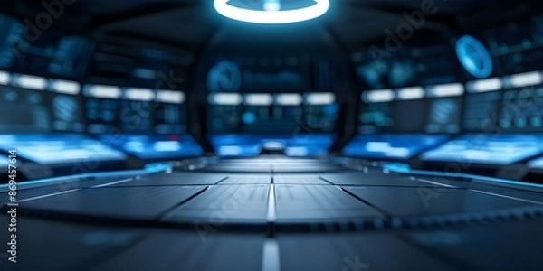 Fototapeta Futuristic command center with hightech screens. Concept Futuristic Technology, Command Center Design, High-Tech Screens, Sci-Fi Aesthetic